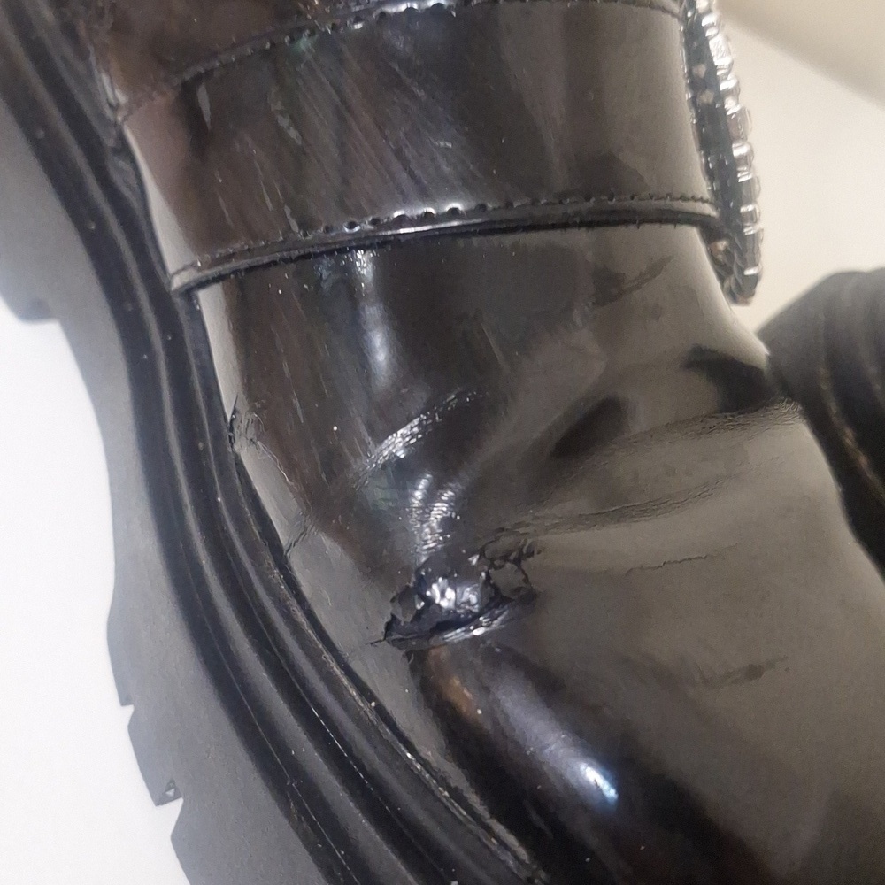 Zara Chunky Lug Sole Rhinestone Heart Buckle Chelsea Boots SZ 6 - Picture 6 of 13